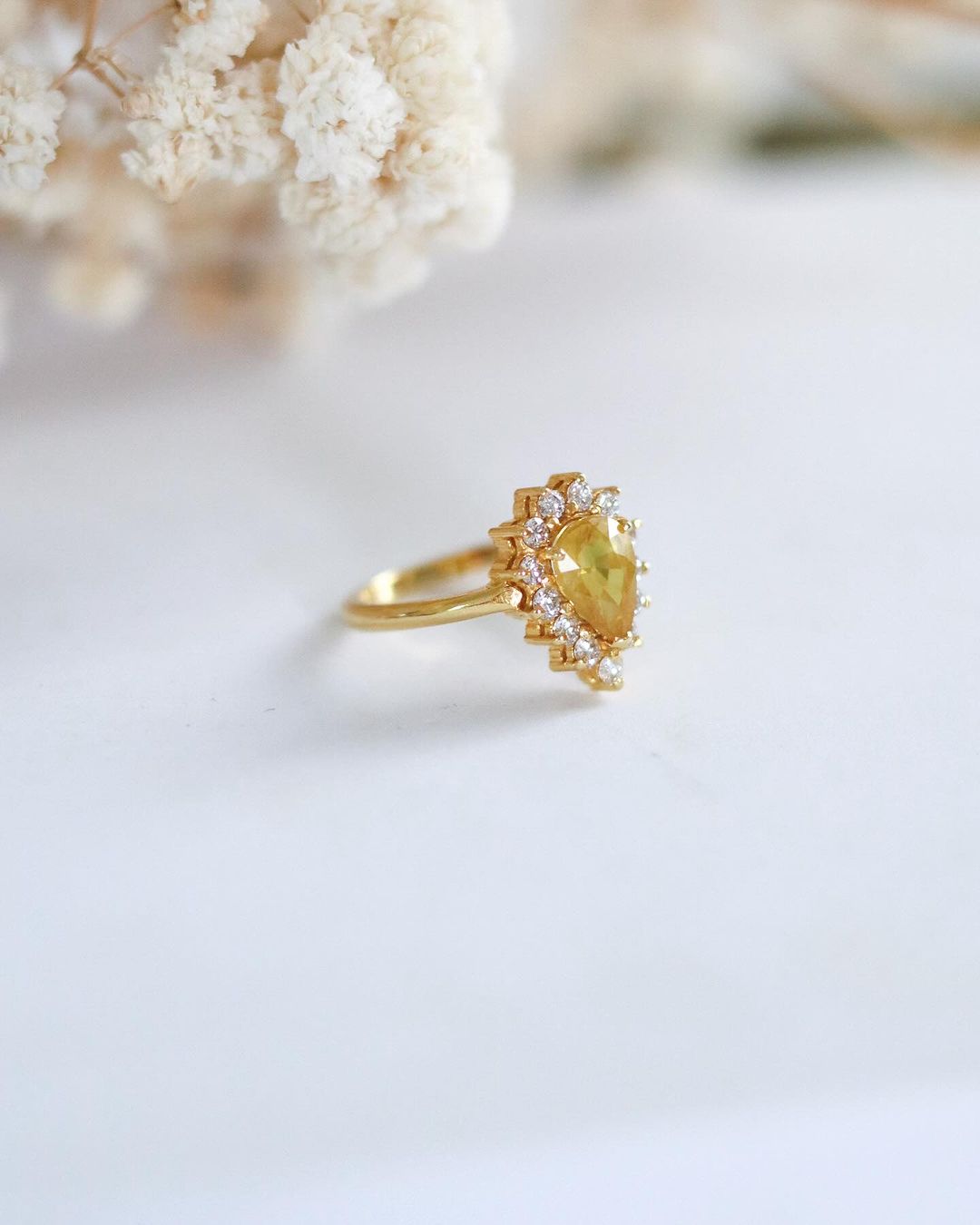 Yellow Pear Sapphire Ring