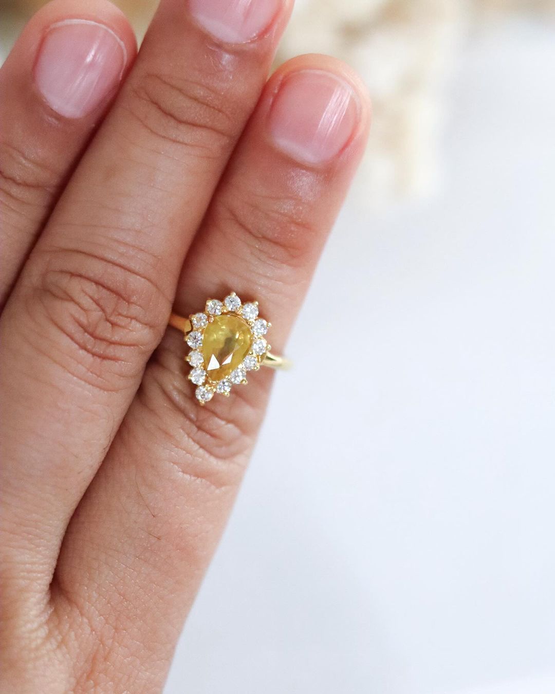 Yellow Pear Sapphire Ring