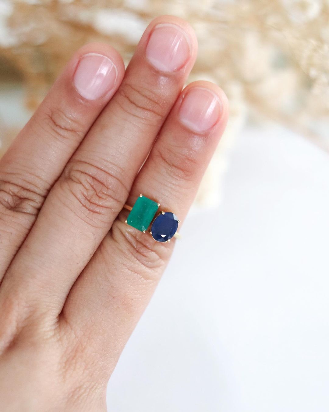 Emerald & Blue Sapphire Ring