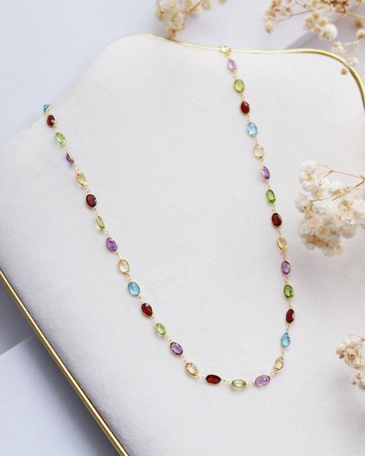 Multi Gem Station Necklace 18k Gold