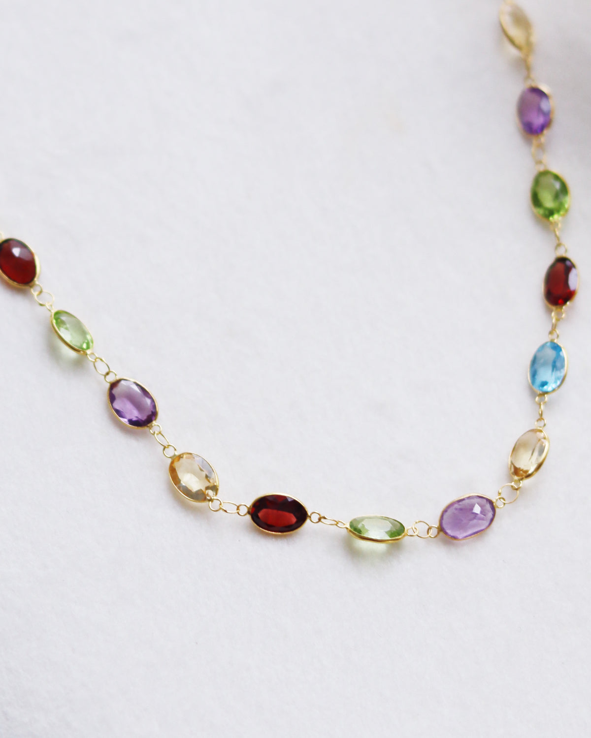 Multi Gem Station Necklace 18k Gold