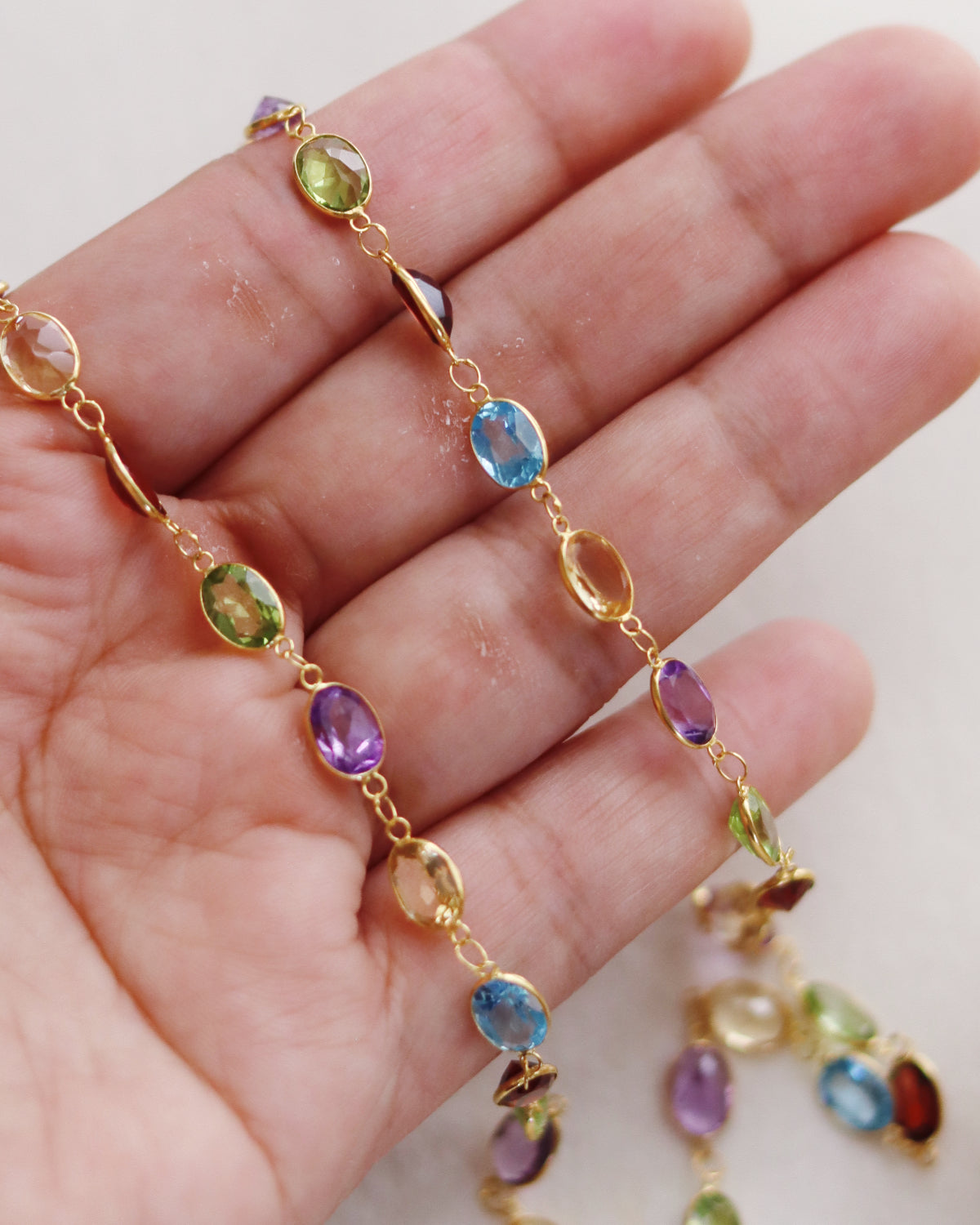 Multi Gem Station Necklace 18k Gold