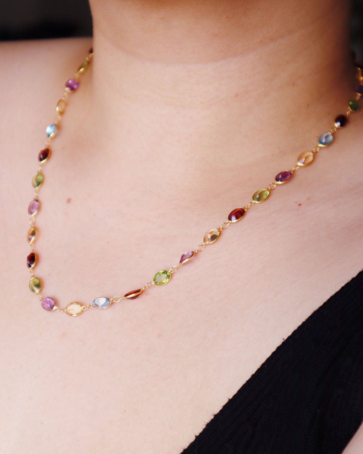 Multi Gem Station Necklace 18k Gold