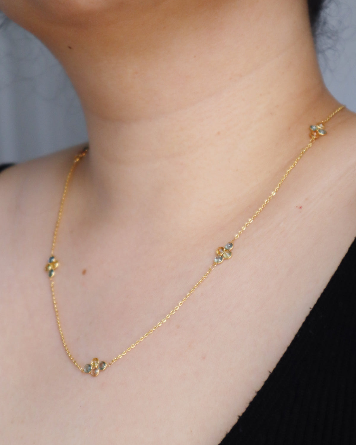 Clustered Sapphire Necklace 14k Gold