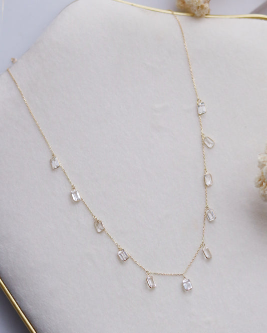 White Topaz Station Necklace 18k Gold