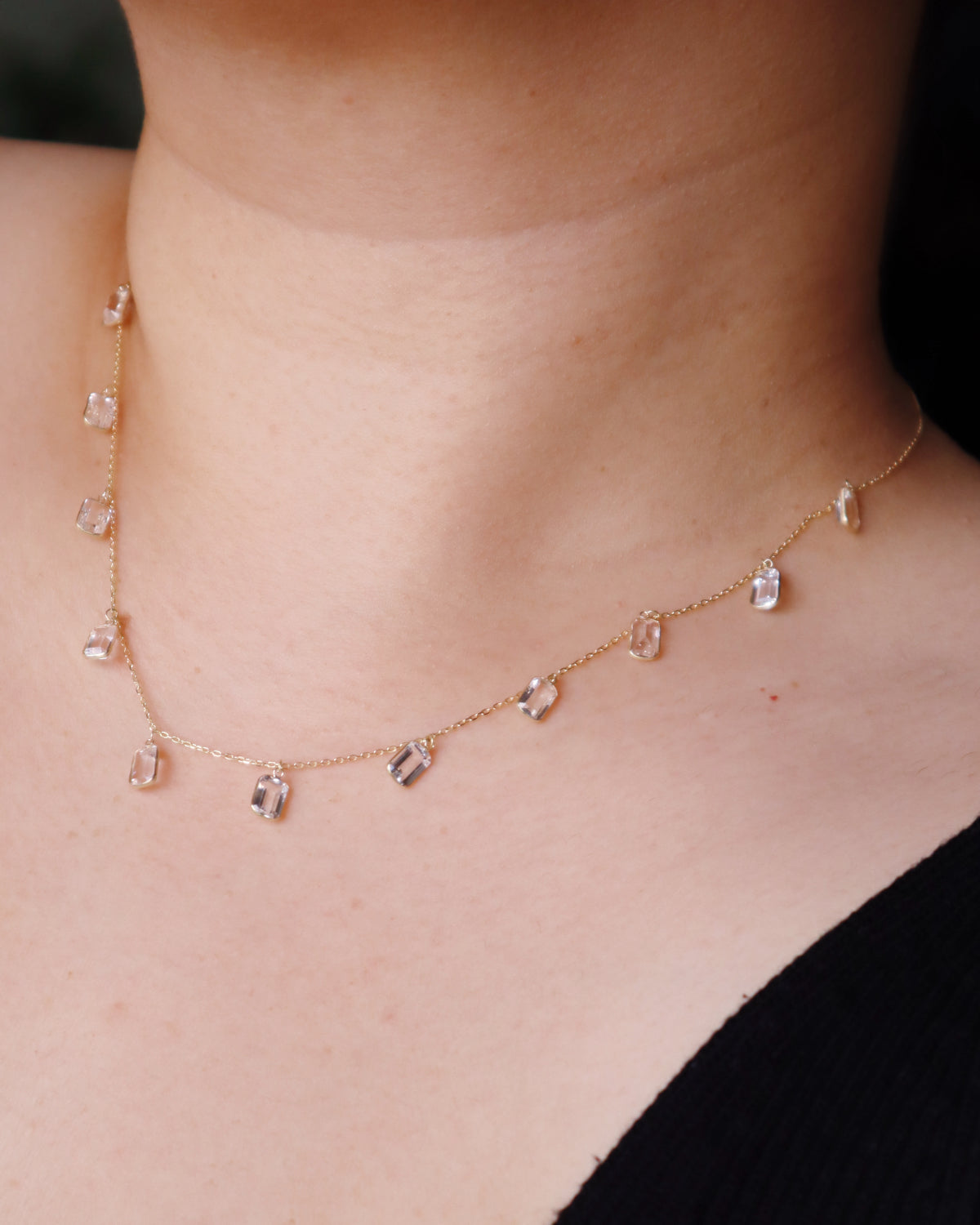 White Topaz Station Necklace 18k Gold